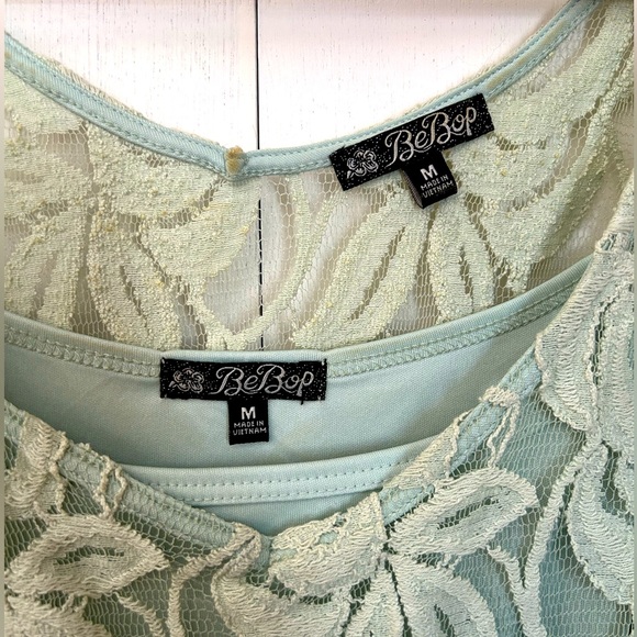 Women’s Mint Green Dress - Slip-dress with Lace Overlay - Size Medium - Picture 3 of 4